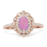 Floral Oval Vintage Engagement Ring Cubic Zirconia 925 Sterling Silver