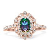 Floral Oval Vintage Engagement Ring Cubic Zirconia 925 Sterling Silver
