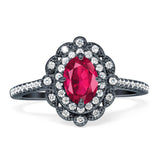 Floral Oval Vintage Engagement Ring Cubic Zirconia 925 Sterling Silver