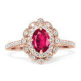 Floral Oval Vintage Engagement Ring Cubic Zirconia 925 Sterling Silver