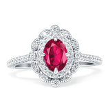Floral Oval Vintage Engagement Ring Cubic Zirconia 925 Sterling Silver