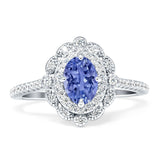 Floral Oval Vintage Engagement Ring Cubic Zirconia 925 Sterling Silver