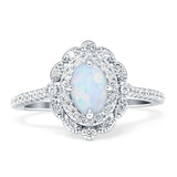 Floral Oval Vintage Engagement Ring Cubic Zirconia 925 Sterling Silver
