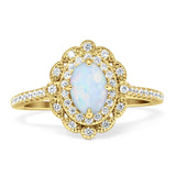 Floral Oval Vintage Engagement Ring Cubic Zirconia 925 Sterling Silver