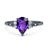 Vintage Teardrop Pear Engagement Ring Simulated Cubic Zirconia 925 Sterling Silver