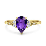 Vintage Teardrop Pear Engagement Ring Simulated Cubic Zirconia 925 Sterling Silver