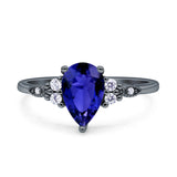 Vintage Teardrop Pear Engagement Ring Simulated Cubic Zirconia 925 Sterling Silver