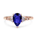 Vintage Teardrop Pear Engagement Ring Simulated Cubic Zirconia 925 Sterling Silver