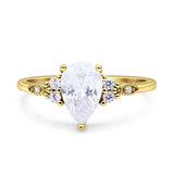 Vintage Teardrop Pear Engagement Ring Simulated Cubic Zirconia 925 Sterling Silver