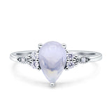 Art Deco Teardrop Pear Natural Moonstone Vintage Engagement Ring