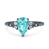Vintage Teardrop Pear Engagement Ring Simulated Cubic Zirconia 925 Sterling Silver
