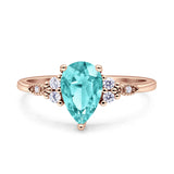 Vintage Teardrop Pear Engagement Ring Simulated Cubic Zirconia 925 Sterling Silver