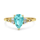 Vintage Teardrop Pear Engagement Ring Simulated Cubic Zirconia 925 Sterling Silver