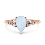 Vintage Teardrop Pear Engagement Ring Simulated Cubic Zirconia 925 Sterling Silver