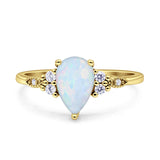 Vintage Teardrop Pear Engagement Ring Simulated Cubic Zirconia 925 Sterling Silver