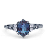 Antique Style Oval Lab Alexandrite Art Deco Engagement Ring