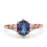 Antique Style Oval Lab Alexandrite Art Deco Engagement Ring