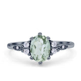 Antique Style Oval Natural Green Amethyst Art Deco Engagement Ring