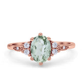 Antique Style Oval Natural Green Amethyst Art Deco Engagement Ring
