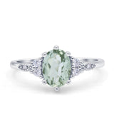 Antique Style Oval Natural Green Amethyst Art Deco Engagement Ring
