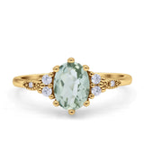 Antique Style Oval Natural Green Amethyst Art Deco Engagement Ring
