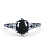 Antique Style Oval Natural Black Onyx Art Deco Engagement Ring