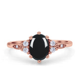 Antique Style Oval Natural Black Onyx Art Deco Engagement Ring