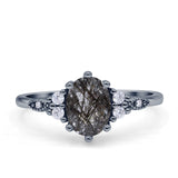 Antique Style Oval Natural Rutilated Quartz Art Deco Engagement Ring