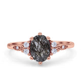 Antique Style Oval Natural Rutilated Quartz Art Deco Engagement Ring