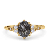 Antique Style Oval Natural Rutilated Quartz Art Deco Engagement Ring
