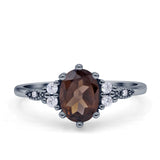 Antique Style Oval Natural Smoky Quartz Art Deco Engagement Ring