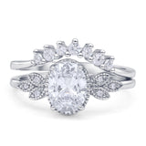 Vintage Style Band Oval Piece Bridal Set Ring Cubic Zirconia 925 Sterling Silver