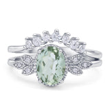 Vintage Oval Natural Green Amethyst Art Deco Bridal Set Engagement Ring