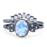 Vintage Oval Natural Moonstone Art Deco Bridal Set Engagement Ring