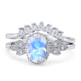 Vintage Oval Natural Moonstone Art Deco Bridal Set Engagement Ring