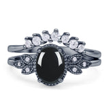 Vintage Oval Natural Black Onyx Art Deco Bridal Set Engagement Ring