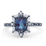 Art Deco Oval Lab Alexandrite Halo Ballerina Style Engagement Ring