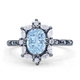 Art Deco Oval Natural Aquamarine Halo Ballerina Style Engagement Ring