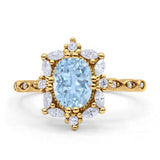 Art Deco Oval Natural Aquamarine Halo Ballerina Style Engagement Ring