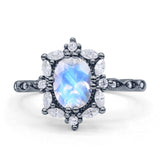 Art Deco Oval Natural Moonstone Halo Ballerina Style Engagement Ring