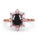 Art Deco Oval Natural Black Onyx Halo Ballerina Style Engagement Ring