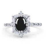 Art Deco Oval Natural Black Onyx Halo Ballerina Style Engagement Ring