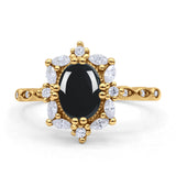 Art Deco Oval Natural Black Onyx Halo Ballerina Style Engagement Ring