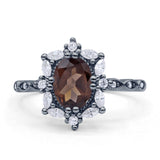 Art Deco Oval Natural Smoky Quartz Halo Ballerina Style Engagement Ring