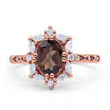 Art Deco Oval Natural Smoky Quartz Halo Ballerina Style Engagement Ring