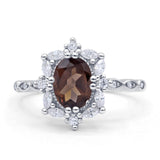 Art Deco Oval Natural Smoky Quartz Halo Ballerina Style Engagement Ring