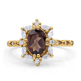 Art Deco Oval Natural Smoky Quartz Halo Ballerina Style Engagement Ring