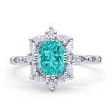 Oval Halo Ballerina Style Engagement Ring Cubic Zirconia 925 Sterling Silver