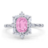 Oval Halo Ballerina Style Engagement Ring Cubic Zirconia 925 Sterling Silver