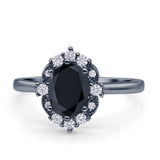 Halo Ballerina Style Oval Engagement Ring Cubic Zirconia 925 Sterling Silver